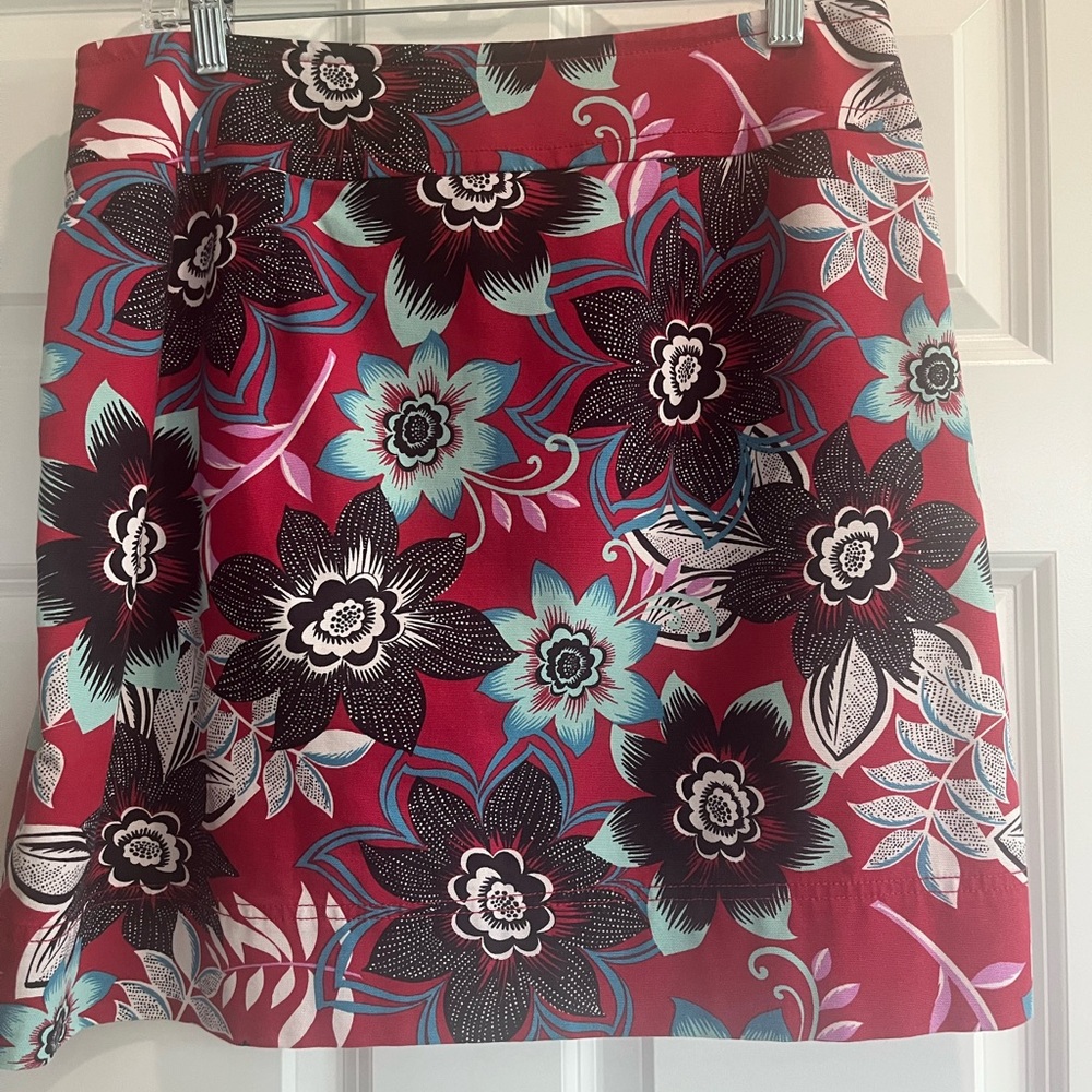 Talbots Red and Black Floral A-Line Skirt